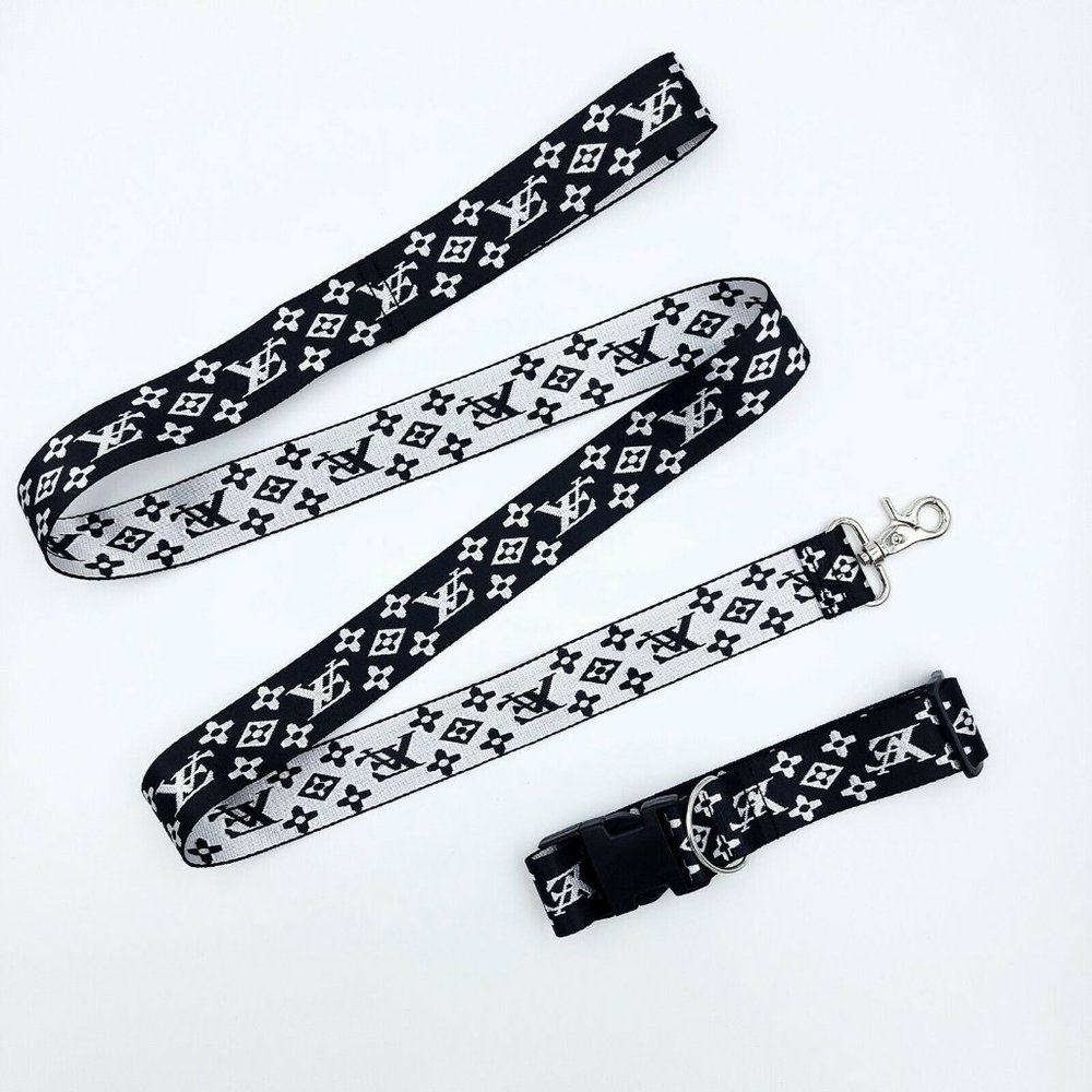 Dog Collar and Leash Set Fashion VE Black & White Nylon
